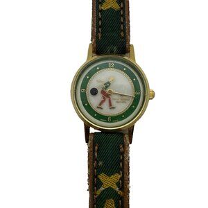 David Jordan Quartz Rotating Bowling Watch Round Face Brown Green Canvas Band